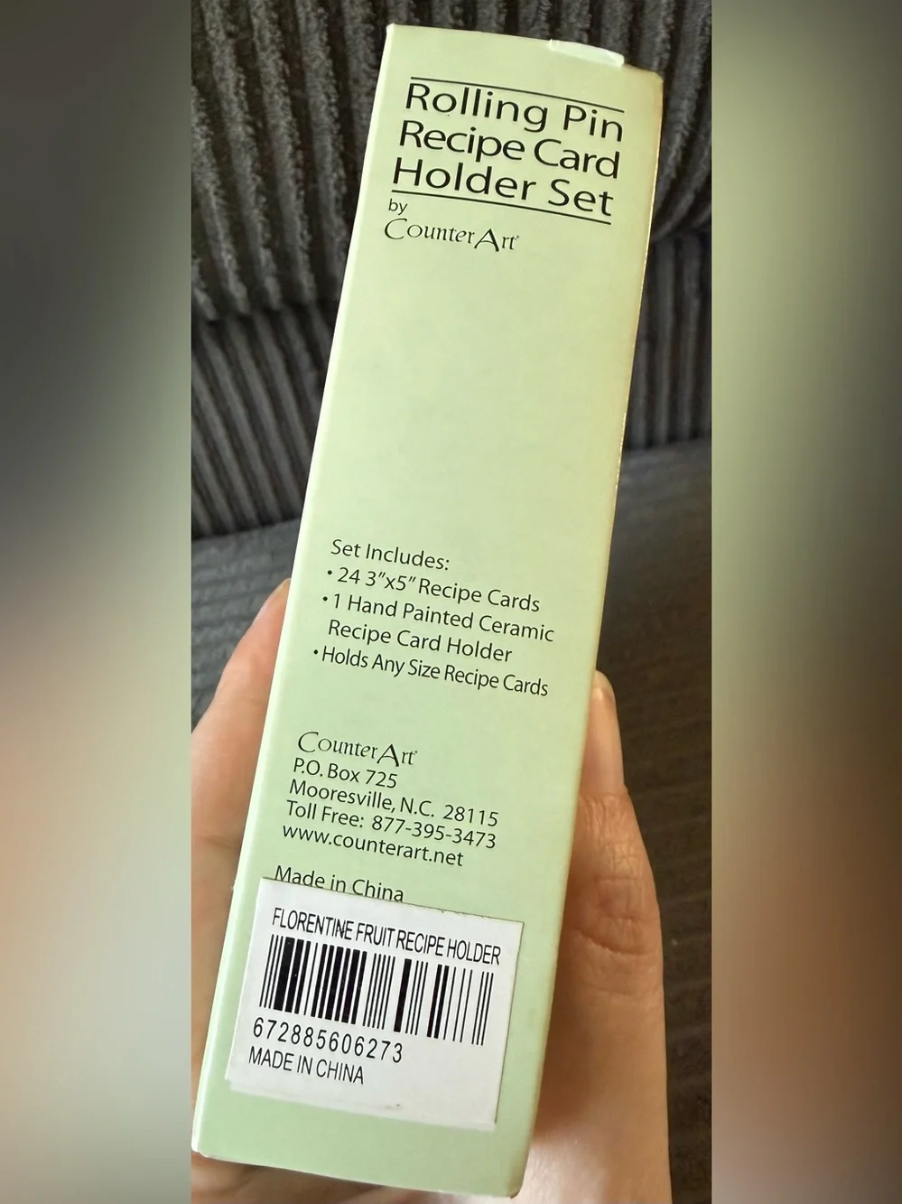 Rolling Pin Recipe Card Holder — Beige with Grape Motif Counter Art New
